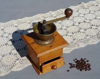 Vintage Wooden Coffee Grinder: 1930s Belgian Hand-Ground Mill