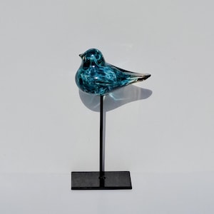 Glass bird on the stand decorative bluebird figurine Murano style collectible songbird statuette tabletop decoration bird art