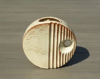 Bertoncello vase Italian vintage flat round vase mid century abstract geometric vase