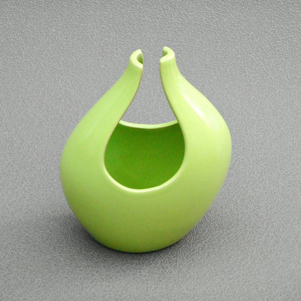 U-shaped vase light green ceramic vase vintage lime green vase chartreuse green vase decorative ceramic vessel cut out vase