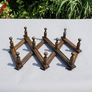 Vintage harmonica coat rack 10 pegs expandable wooden rack wall mounted accordion hanger entryway organizer dark wood foldable peg rack