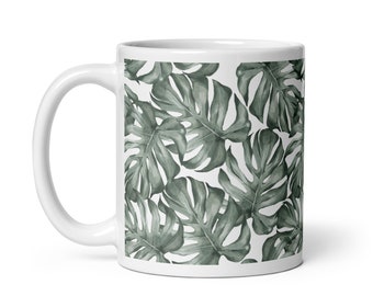 Monstera plant ceramic mug, 11 oz or 15 oz