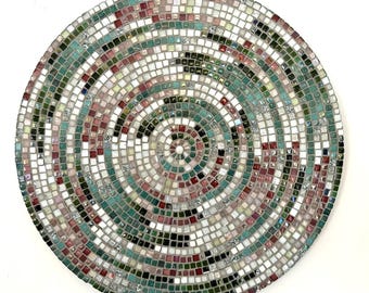 Abstract Mosaic Wall Art: 'Convergence' made with Pink, Green, Teal Glass & Silver Leaf