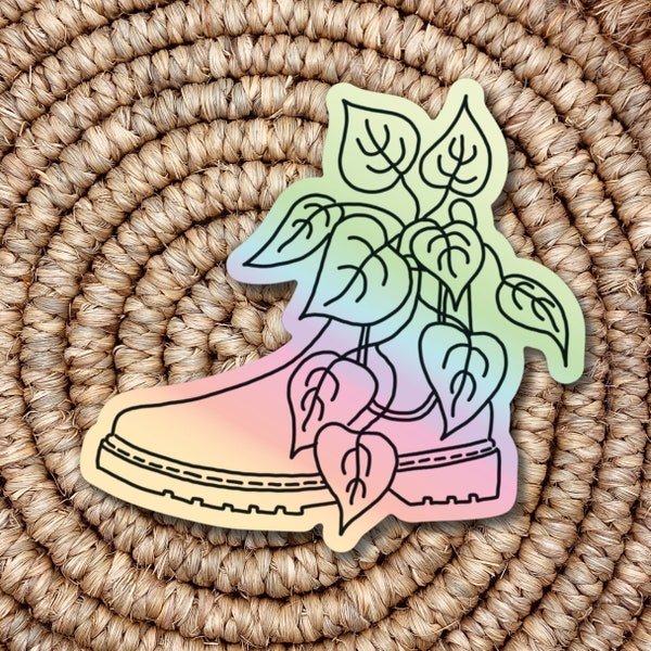 Holographic Waterproof Boot with plant sticker / Plant lover sticker / Doc Marten boot / PNW style / outdoorsy / Hannah Clare Creative