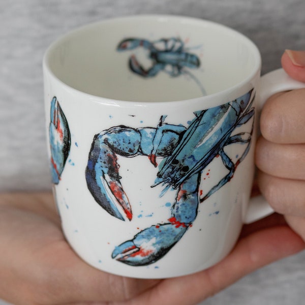 Blue Lobster Bone China Mug by Dollyhotdogs  (CM0001)