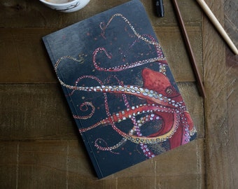 A5 Red Octopus Paperback Perfect Bound Notebook