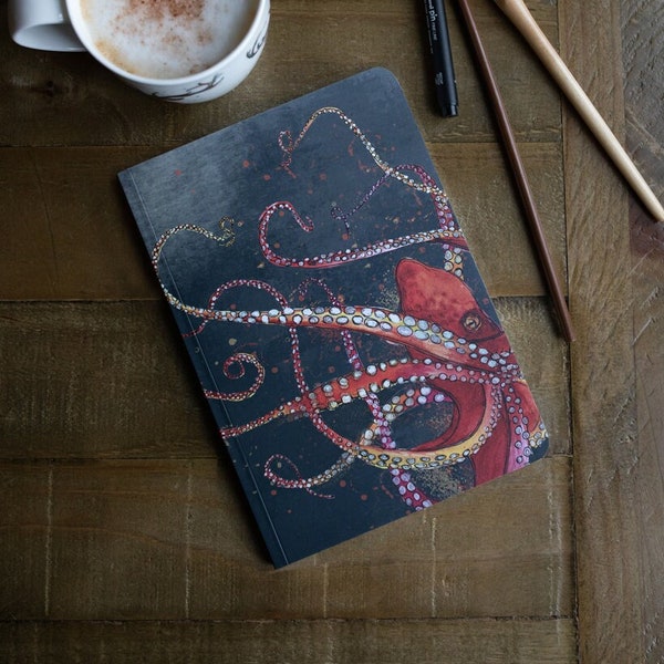 A5 Red Octopus Paperback Perfect Bound Notebook