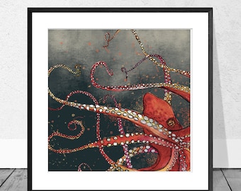 Red Octopus art print