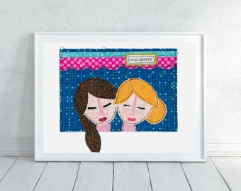 Soul Sisters fabric art/gift for bestie/sister/Valentine's Day/Galentine's Day/for her/original art/handmade/birthday/