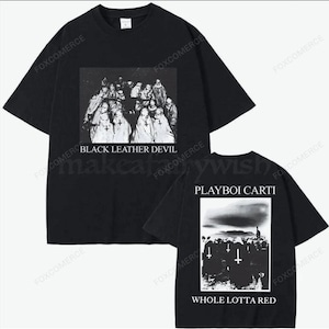 Playboi Carti WLR Schwarzes Leder Teufel Shirt Vintage Oversized Opium T-Shirt