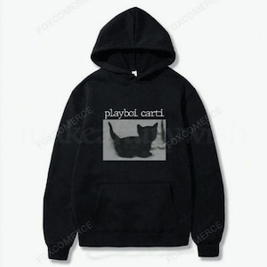 Pull à capuche chat noir Playboi Carti Rapper Pull Streetwear Classic Print