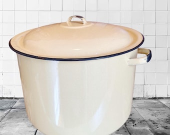 Marmite en émail jaune, 8 pintes, bordure noire, poignées, casserole de 11,5 po