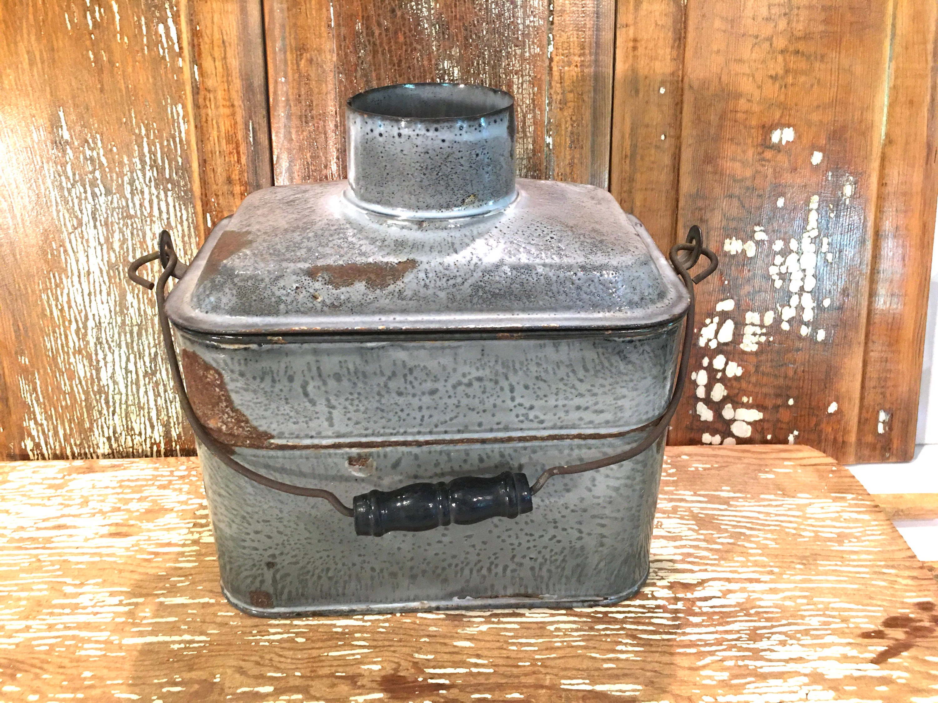 Antique . Tin Berry Bucket Berry Pail Lunch Pail Primitive Tin Collectible  Decor
