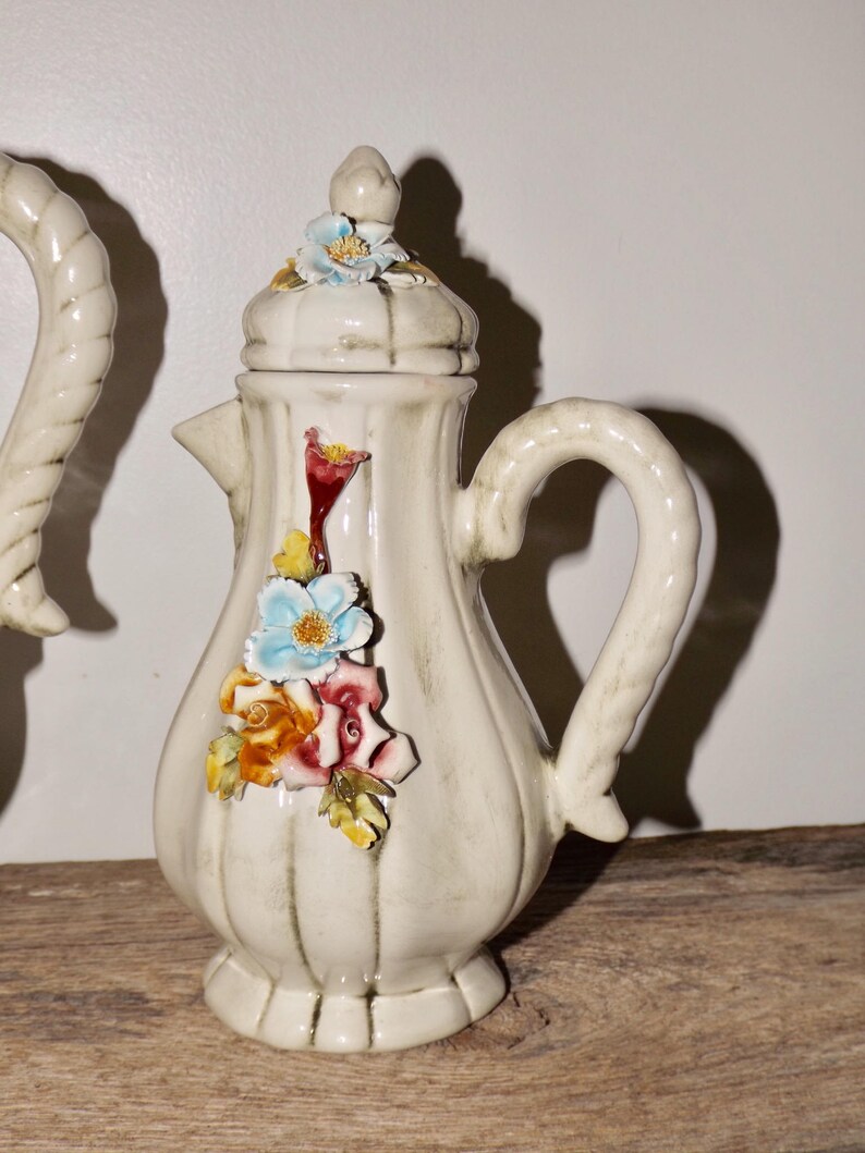 Capodimonte tea pots,chocolate pot,Made in Italy,porcelain flowers