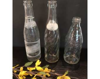 古いペプシコーラ透明ガラスソーダボトル、3個セット、1920年代