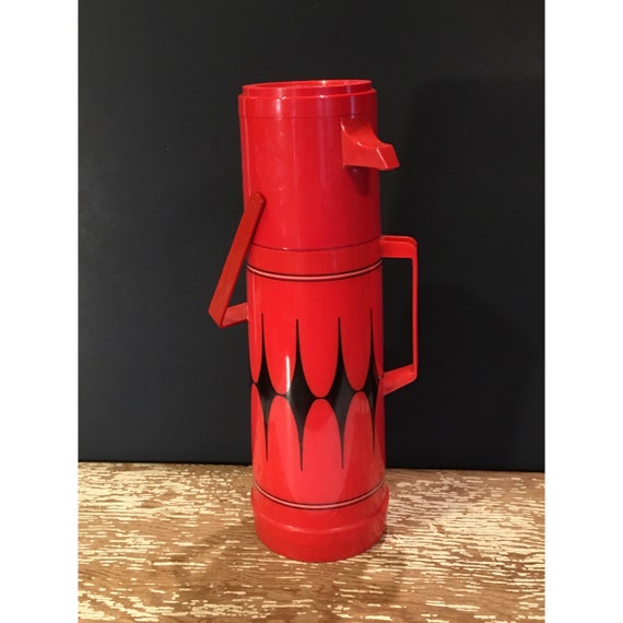 Insulated Aladdin Thermos,red Black,retro,plastic Coffee Thermos,pump,hot  Beverage Thermos,large Tall Thermos,soup Thermos,quart 