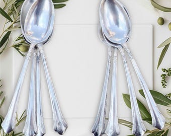 Set of 8 Silverplate teaspoons,Gorham Plate,Pat 1933,monogrammed G,Lady Caroline pattern,silver spoon set,tea party,polished spoons,Art Deco