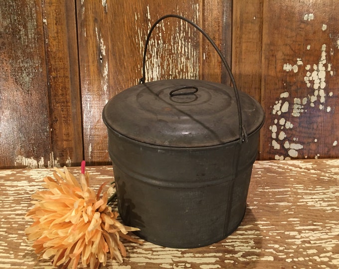 Small Metal Pail With Lid,handle,porch Decor,outdoor Planter,rusty
