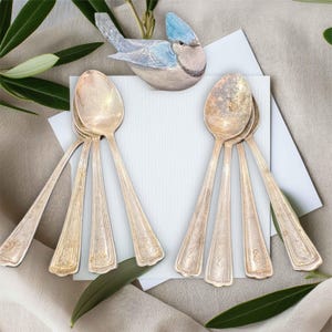 Tarnished silverplate teaspoons,set of 8,ornate,Art Deco,silver spoon set,wedding day,224 world,matching pattern,6&quot; long,tea party