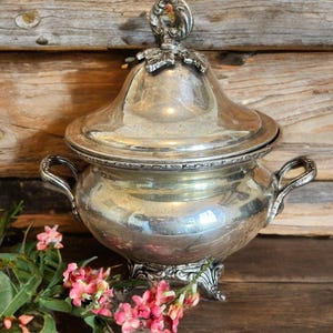 Tarnished silverplate Soup Tureen,ice bucket,ornate lid,footed,Made India,centerpiece,fancy entertaining,dinner party,wedding bridal shower