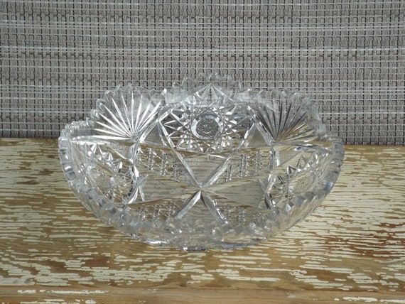 American Brilliant Heavy Cut Glass Candy Dishash Traysaw Etsy