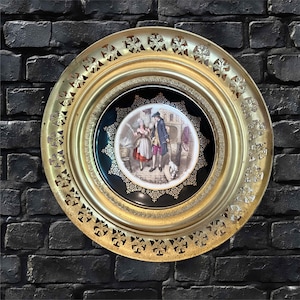 Regency Bone China brass framed wall plate,victorian ceramic wall decor,Cries of London,Who'll Buy My Lavender,Made in England,14" round,