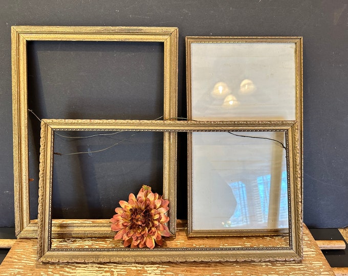 Large Gold Tone Ornate Empty Wood Picture Frames,set of 3,carved,no