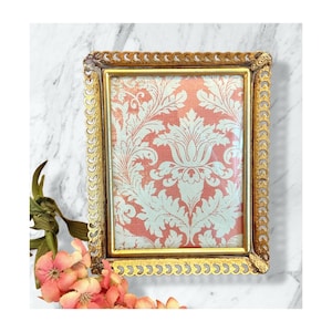Ornate metal gold tone petite victorian frame,small filigree picture frame,3.5 x 4.5,tiny photo frame,domed glass front,distressed