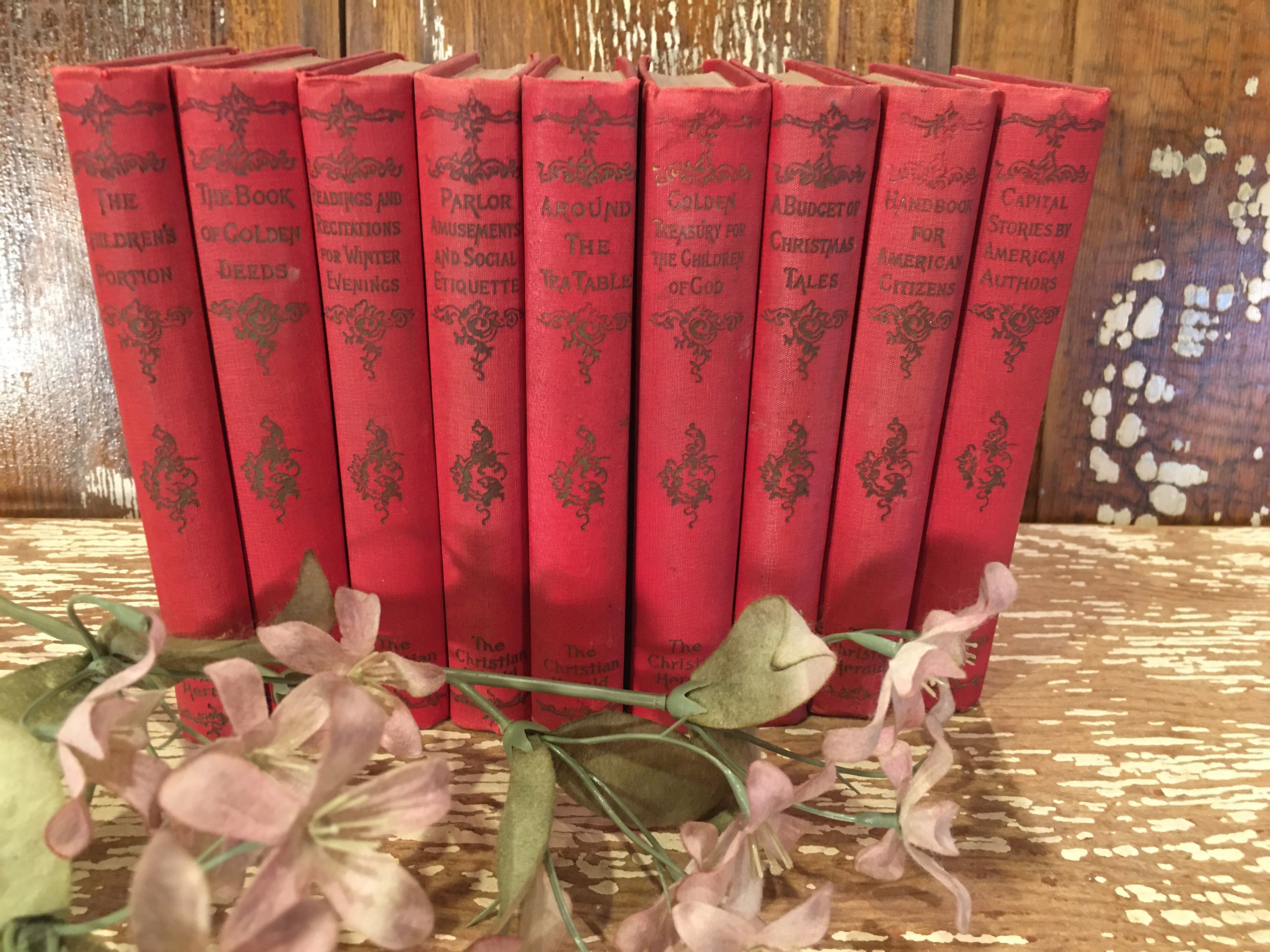 Antique Small Red Booksset of 9christian 