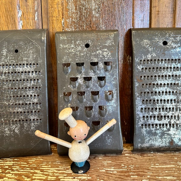 Metal Wonder shredder,set of 3,Super Shredder,flat cheese grater primitive distressed,rustic,patina,farmhouse kitchen utensils