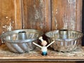 Aluminum bundt cake pan,set of 2,large,swirl round cake pan,jello mold,custard,bakeware,10" round,fluted,kitchen decor,patina,W. Germany