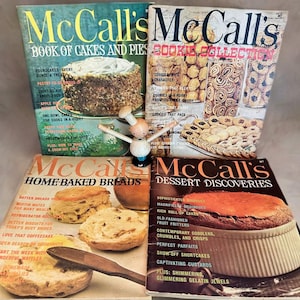 McCall&#39;s Paperbook Cookbooks,set of 4,1960s-70s,recipe books,book decor,illustrated,mid century,vintage cooking,Cookie,Desert,Cakes Pies