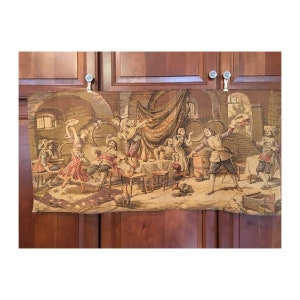 Large Spanish dancers Tapestry fabric wall hanging,dancing promenade scene,38x18,garden party,renaissance dance,winery,pub