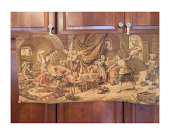 Large Spanish dancers Tapestry fabric wall hanging,dancing promenade scene,38x18,garden party,renaissance dance,winery,pub