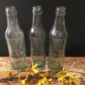 Old light green antique soda bottles,H.A. Bortner,beach decor,set of 3,foggy,8&quot;,antique beverage bottle,glass flower vase,8 oz