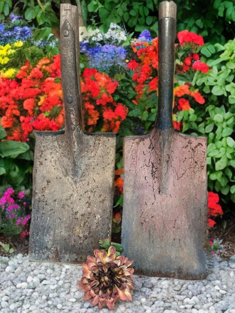 Small Antique  rusty shovel head,PICK ONE,no handle,garden,outdoor tool,rustic,old tool,garden art,salvage,steampunk,industrial,squared