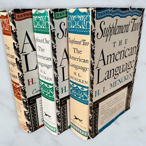 The American Language,supplements,set of 3,1980s,dust jacket,black books silver lettering,english grammar,reference library,H.L. Mencken