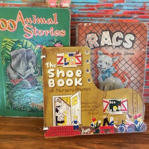 Vintage childrens story books,1940s,large kids books,set of 3,Animal stories, nursery rhymes,illustrations,