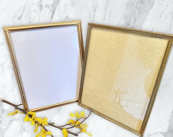 Cornici in metallo color oro, cornice decorata, cornici dorate Art Déco, 8 x 10, set da 2, frontale in vetro, cornici da tavolo, cornice dorata di lusso, giorno delle nozze