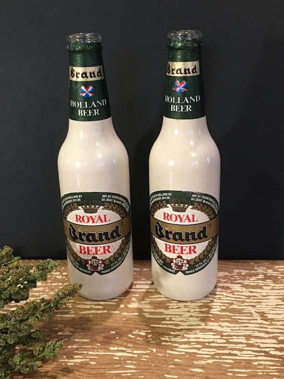 White Glass Beer Bottles Jars,set of 2,royal Brand Beer,holland