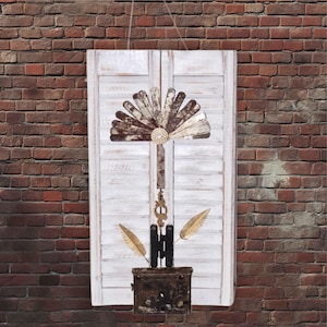 Repurposed old shutters,upcycled vintage hardware,jewelry,reclaimed shutters,home decor,kitchen wall decor,rustic,farmhouse,salvage