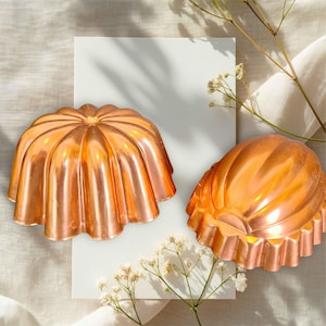 Copper jello mold set,set of 2,acorn,round mold,fluted,copper kitchen wall decor,bakery decor,bakers gift,pudding mold
