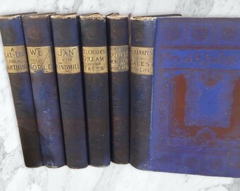 Old royal blue books,J.H. Ewing&#39;s Tales,childrens books,small ornate gold gilt books,set of 6,English literature,gold lettering,late 1800s