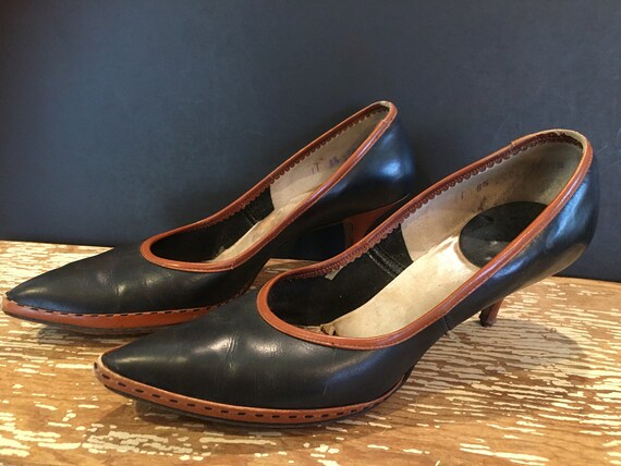 Women's two tone black tan leather dress shoes,fa… - image 2