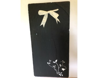 Krijtbord echte dakleisteen 22 x 11, handbeschilderde bloemen, wanddecor, muurkrijtbord, slaapzaaldecor, kantoordecor, muurteken, huwelijksteken, bloemen