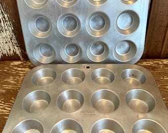 Moldes de aluminio para mini muffins, juego de 2 mini cupcakes, utensilios de aluminio para hornear, espejo, 12 tazas, decoración de panadería, regalo de panadero, moldes de metal para muffins