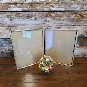 Gold double frame,elegant,folding frame,8 x 10,glass front,table top,ornate picture frame,Art Deco photo frame,wedding day,1960s frame,