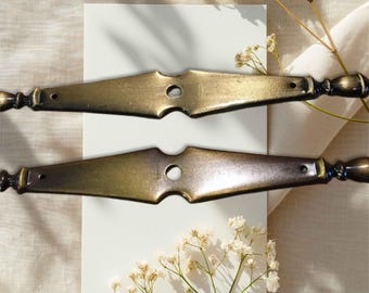 Set of 2 Brass blackened drawer knob backplates,vintage,colonial,decorative,curved,Escutcheon,cabinet,dresser hardware 7&quot; long