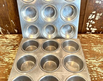 Molde cuadrado de aluminio para muffins, 9 tazas, juego de 2, utensilios de cocina, gris, molde para cupcakes, almacenamiento de manualidades, rústico, granja, decoración de cocina