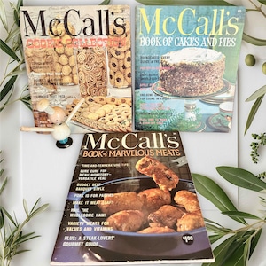 McCall&#39;s Paperbook Cookbook,set of 3,1960s-70s,recipe book,book decor,illustrated,mid century,vintage cooking,Cookie,Desert,Cakes Pies,Meats